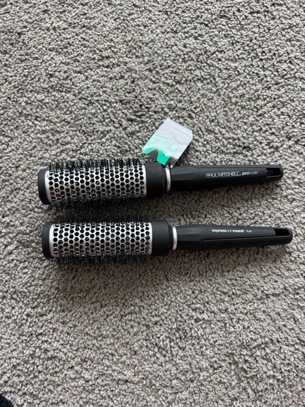 NWT Paul Mitchell Round Ceramic Styling Brush Duo - Black & Silver